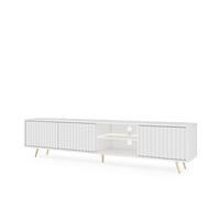 Selsey Mueble De TV Mesa De TV con Patas Doradas 175 cm con Lamas Iluminación LED Blanco Bello