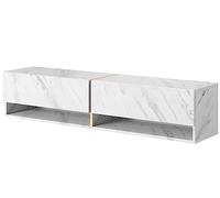 Selsey Mueble De TV Suspendido con 2 Puertas 2 Cajones Mesa De TV para Salón Dormitorio 140 cm Mármol Blanco con Inserción Dorada Mirrgo