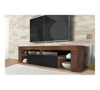 SELSEY Mueble TV - para la sala de estar - 140 cm de ancho - Aida Nogal Tabaco Mate / Negro Brillo - Bianko