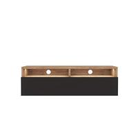 Selsey REDNAW - Mueble TV con cajón - Roble Wotan/Negro Brillo - con iluminación LED - 100 cm