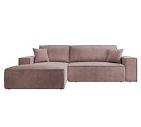 Selsey Sofá esquinero, sofá Cama con Espacio de Almacenamiento, función de sueño, fácil de Limpiar, Espuma de Poliuretano, Forma L, Izquierda, Aspecto de Pana Rosa