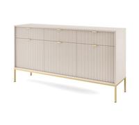Selsey Soporte de TV Vellore 154×83×39 cm - Moderno y Elegante - Grisáceo con Detalles Dorados - Autoensamblaje - 3 Puertas, 3 Cajones de Almacenamiento - Diseño Geométrico Atemporal