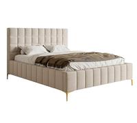 Selsey Szejlo - Cama tapizada para Cama de Matrimonio (180 x 200 cm, Marco de Metal, Patas Doradas, Muelle de Gas, felpilla, Gris-Beige)