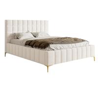 Selsey Szejlo - Cama tapizada para Cama de Matrimonio (180 x 200 cm, Marco de Metal, Patas Doradas, Muelle de Gas, felpilla, Crema
