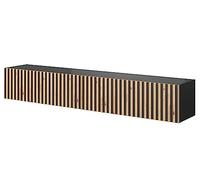 Selsey Telire - Mueble de TV Colgante - Negro con Frente de Listones de Roble Artisan - 175 cm