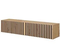 Selsey Telire - Mueble de TV Colgante - Roble Artesano con Frente de Listones e Inserciones Negras - 140 cm