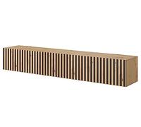Selsey Telire - Mueble de TV Colgante - Roble Artesano con Frente de Listones e Inserciones Negras - 175 cm