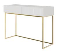 SELSEY Tocador con dos cajones y patas de metal dorado - 110 cm - blanco - VELDIO