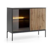Selsey Tosena Aparador 104 x 39 x 83 cm - Diseño Moderno en Negro Grafito/Roble Wotan - con Frente de Cristal y 4 Compartimentos - Tablero de partículas Laminado/MDF, Acero Recubierto de Polvo -