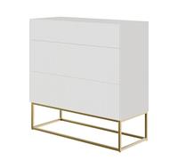 Selsey Veldio - Cómoda de 3 cajones, Blanca con Estructura de Metal Dorado, 90 cm de Ancho