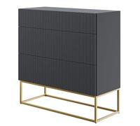 Selsey Veldio - Cómoda de 3 cajones, Negra con Estructura de Metal Dorado, 90 cm de Ancho