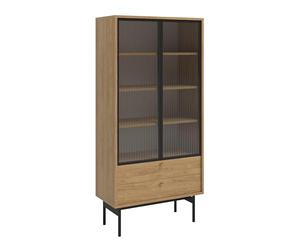 Selsey Vitrina de Cristal para salón, Puerta de Cristal, 85 cm, 2 cajones, 4 Compartimentos, Madera de Nogal Natural