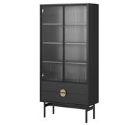 Selsey Vitrina salón, Puerta de Cristal, 84 cm, 2 cajones, 4 Compartimentos, Color Negro, Talla única