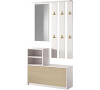 Selsey Zapatero para Recibidor 85 x 160 cm Roble y Blanco - Mueble de Entrada con Espejo y Perchero, Zapatero Integrado, Diseño Moderno, Fabricado en Europa