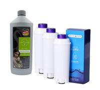 Seltino - Punta Ellipse filtro de agua de repuesto para DeLonghi SER3017 DLSC002 - Set de limpieza para cafeteras - 3 filtros de agua y 1 descalcificador Seltino de 1000 ml
