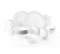 Seltmann Weiden Highline 18 Piezas | Set para 6 Personas | Serie Trio Blanco | Servicio Incluye Cada 6 Plato de Desayuno, Taza, tazón Postre, Porcelana, Grau/Schwarz, 36 x 36 x 31cm, Unidades