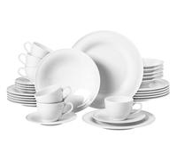 Seltmann Weiden servicio combinado 30 piezas | Set para 6 personas | Serie Beat blanco | servicio incluye cada 6 plato de cena, plato de sopa, plato de desayuno, taza de café, platillo de café