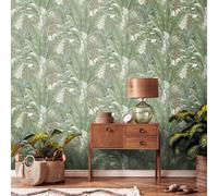 Livingwalls Papel pintado jungla 396472 en verde, crema - papel pintado con aspecto de jungla - papel pintado floral con hojas de palmera - en 10,05m x 0,53m