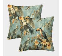 Selva Tropical Cuadrada Funda De Cojín De Sofá 2 Paquetes pájaros con Patrón Adecuada para Cama,hogar,automóvil,Interior Y Exterior 45x45cm