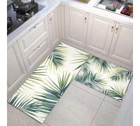Selva Tropical Patrón de Hojas de Palma Juego de alfombras de Cocina de 2 Piezas, alfombras y tapetes de Cocina Antideslizantes y Lavables 45x75+45x150cm Alfombra de Piso