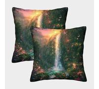 Selva Verde Fundas De Almohada Cascada Mágica Cojines Decorativos Impresos En 3D,para Sofá Cama 50x50cm 2 Paquetes