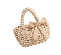 SELVFZ Bolso de playa de paja para mujer, para verano, tejido a mano, con lazos, asa superior, bolso de mano, bolso de mano, bolso de mano casual con asa superior, White, One Size