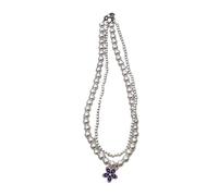 SELVFZ Gargantilla romántica de doble capa con diseño floral de perlas para niñas y adolescentes, colgante de flor muiltcolor, cadena de clavícula, collar con colgante de flor romántica, elegante