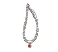 SELVFZ Gargantilla romántica de doble capa con diseño floral de perlas para niñas y adolescentes, colgante de flor muiltcolor, cadena de clavícula, collar con colgante de flor romántica, elegante