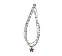SELVFZ Gargantilla romántica de doble capa con diseño floral de perlas para niñas y adolescentes, colgante de flor muiltcolor, cadena de clavícula, collar con colgante de flor romántica, elegante