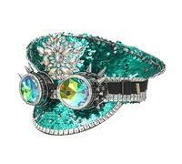 SELVFZ Sombrero de capitán con un par de gafas verdes con cristales y lentejuelas para discoteca, bailes de máscaras, despedidas de soltera, fiestas