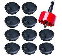 Selyse 10 pasacables de escritorio, pasacables redondos para mesa, oficina, encimera, negro, con sierra perforadora, gestión de cables para oficina y hogar, gestión de cables y protección de cables