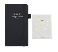 Semana Vista Tamaño A5, Agenda Escolar Negro con 1 Pegatina Decorativa, Academic Diary con Tapa Blanda Cuero PU, Agenda de Bolsillo para el Trabajo Familiar Escolar