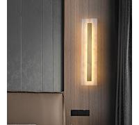 SEMANHUA Aplique de pared alabastro blanco piedra natural latón nórdico Iluminación pasillo Barra luz lineal mármol moderna Lámpara montada en vidrio LED Baño Lu(Rectangle)