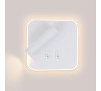 SEMANHUA Aplique de pared lectura cuadrado nórdico para interiores con cabecera interruptor, estudio minimalista moderno ajustable, lámpara negra, montada en junto a(White)