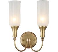 SEMANHUA Aplique de pared rústico retro con forma flor minimalista nórdica, pantalla luz vidrio, lámpara montada en pasillo latón moderno americano, decoración hoga(2-lights)
