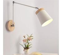 SEMANHUA Lámpara de lectura minimalista con mesita de noche ajustable, aplique de pared con brazo oscilante de madera, luz de pared con cable interior blanca, decoración del hogar vintage nórdica E27,