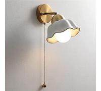 SEMANHUA Lámpara de noche nórdica vintage cobre: elegante aplique pared cerámica blanca para sala estar y dormitorio