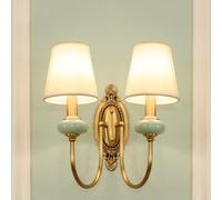SEMANHUA Lámpara de pared retro vintage 1/2 luz, lámpara estilo antiguo americano, latón para dormitorio, mesita noche, apliques tela lujo para come(2-light)