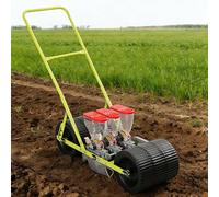 Sembradora de verduras de empuje manual con espacio ajustable entre filas y profundidad para una siembra eficiente en el jardín