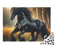 Semental Negro Galopando Rompecabezas 1000 Piezas Adultos Caballo Negro Bosque Hierba Dorada Premium Grueso Resistente Vibrante Desafiante Difícil Alivio Estrés Regalo 38x26cm/1000pcs