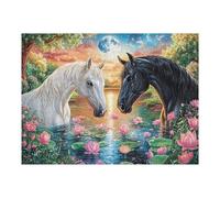 Sementales a la luz de la Luna en el Lago de Loto Puzzle 500 Piezas Juguete Educativo Intelectual Rompecabezas Impossible para Adultos Aliviar Estrés Decoración Hogar DIY Creativo 500 PCS