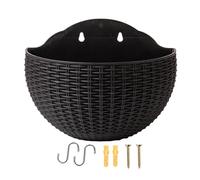 Semi Circle Planter Basket - Hanging Wall Flower Pot, Rustic Half Round Planter with Drainage Holes and Hooks, Drill Free Wall Mount Design | Decorative Flower Pot for Balcony Railing, Windowsill, Gar