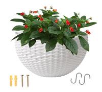 Semi Circle Planter - Rustic Decorative Flower Pot, 8.26 Inch Wall Mounted Planter with Drainage and Hooks, Hanging Container, Vertical Gardening Decor for Outdoor Indoor Home Balcony Railing