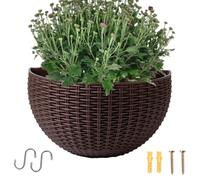 Semi Circle Planter - Rustic Decorative Flower Pot, 8.26 Inch Wall Mounted Planter with Drainage and Hooks, Hanging Container, Vertical Gardening Decor for Outdoor Indoor Home Balcony Railing