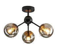 Semi Embedded Ceiling Lamp, E26*3 Lamp Industrial Sputnik Chandelier, Indoor Adjustable Lighting Fixture, with Smoke Gray Glass Lamp Shade, For Corridor Living Room Entrance Bedroom