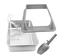 Semi Enclosed Cat Toilet, Splash Guard Litter Pan with Scoop, Easy Clean Pet Potty Tray for Apartment Dorm Car or Home, Compact Indoor Box for Small Spaces, 15.75x11.81x7.48 Inches