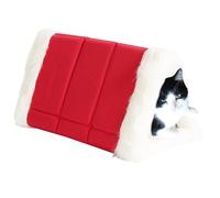 Semi Enclosed Pet Cave, Portable Pet Bed for Small Animals, Washable Removable Plush Cushion, Winter Warm Folding Kitten Bed 18.11x9.84x11.81 for Cat, Dog, Pet (Brown, Red, Gray)