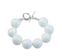 Semi-Precious Gemstone 16mm White Onyx Beads 7" Hand-Knotted Women's Bracelet with 100% Silk Thread