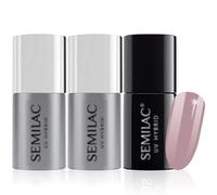 Semilac Base + Top + Esmalte de uñas de gel UV 057 Nudge Beige Rose de larga duración y fácil de aplicar, perfecto para usar en casa y para manicura y pedicura profesional