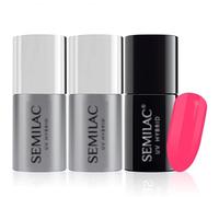 Semilac Base + Top + Esmalte de uñas de gel UV LED 006 Classic Coral, manicura híbrida